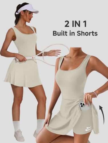 Image of NIASHOT Women's Athletic Dress with Built-in Shorts & Pockets Workout Tennis Golf Active Wear U Neck A-line Dresses