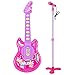 Coherny Microphone Guitar Musical Set for Kids Guitar Toy with Microphone Electric Guitar with Music Lights and Sounds Multiple Modes for Boys and Girls Gift Kits 19Inch (Pink)