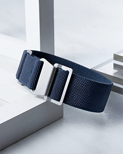 Image of BINLUN Elastic Nylon Watch Band 18mm 20mm 22mm Marine Nationale Fabric Military Parachute Replacement Watch Strap Men Women Silver & Black Buckle - Upgraded Hook-and-Loop Buckle