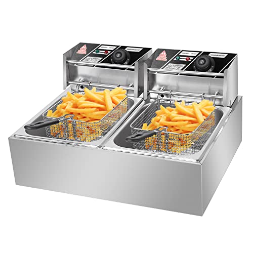 Aioneer Freidora Eléctrica De 21,6 L, 5000 W, para Uso Comercial, De Mostrador, con Cesta Y Tapa con Control De Temperatura, Ideal para Cocina, Hogar Y Restaurante.