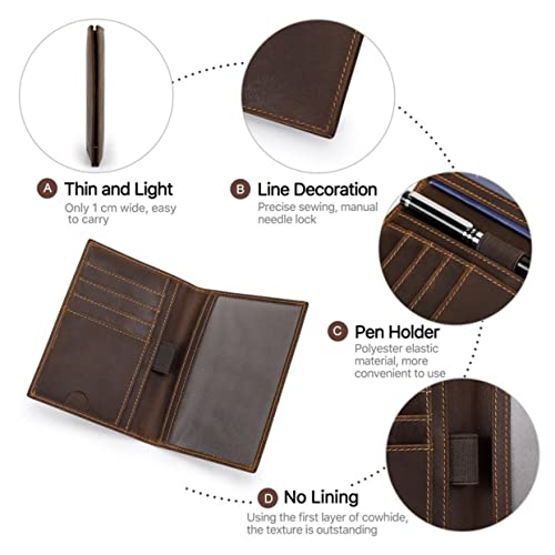 Dajingkj Carteira de passaporte para homens e mulheres com suporte de caneta retrô slim couro cavalo