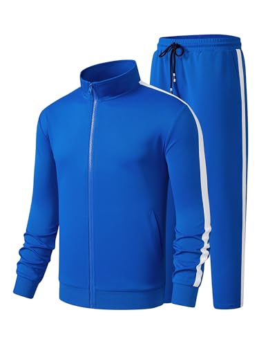 JMIERR Track Suits Mens Sweatsuits 2 Piece Loungewear Outfit Sweat Suit Set Full Zip Long Sleeve Sweatshirt and Joggers Sweatpants Matching Sets Essentials Clothing, S, Blue