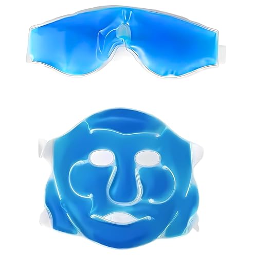 Image of Kostech Cooling Gel Face Mask & Eye Mask Set - Reusable Hot & Cold Ice Pack for Puffy Eyes, Dark Circles, Migraine & Headache Relief - Skin Tightening, Sinus Pressure Therapy, Spa Beauty Facial Mask for Women & Men