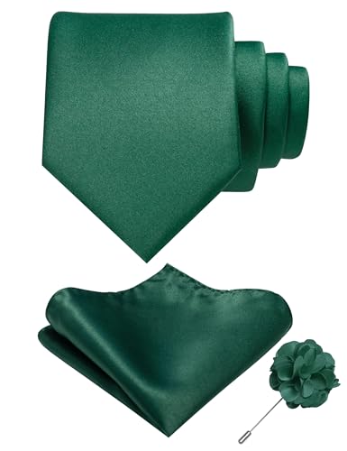 Image of RBOCOTT Solid Color Tie and Pocket Square Hankerchief with Lapel Pin Set for Men