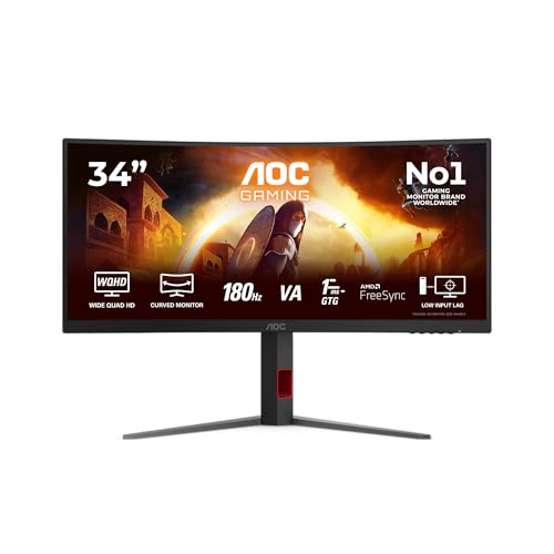 Image of AOC G4 Computer Monitor 86.4 Cm (34 inch) 3440 X 1440 Pixels Wide, W129161321 ((34) 3440 X 1440 Pixels Wide Quad Hd Led Black, Red)
