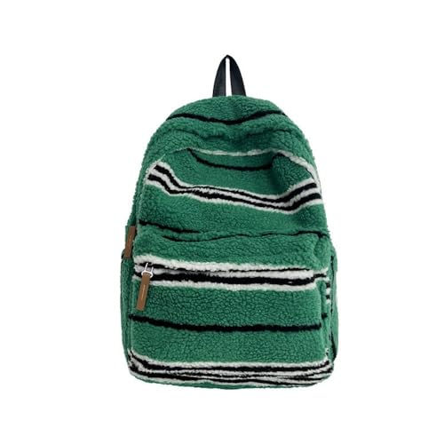 JHTPSLR Lambswool Backpack Vintage Aesthetic Lamb Like Backpack Warm Fuzzy Streetwear Backpack Preppy Backpack Book Bags (Green Lines)
