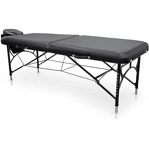 QUIRUMED Table de Massage Pliable en Aluminium Easy Force, Couleur Noire, Table de Massage, Similicuir Cuir, Rembourrage Haute densité, réglable en Hauteur, léger...
