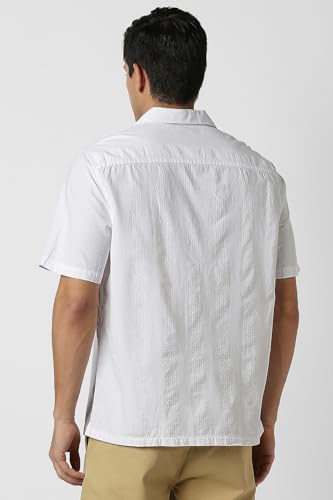 Image of Peter England Men's Casual Half Sleeve Resort Collar Shirt in 100% Cotton Seersucker with Striped Design
