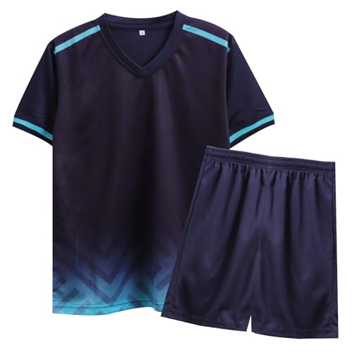 Fussball Trikot Kinder Set Schnelltrocknende Sportbekleidung Jungen Trainingsanzug Fußball Trikot Set T-Shirt und Shorts (Königsblau 11-12 Jahre)