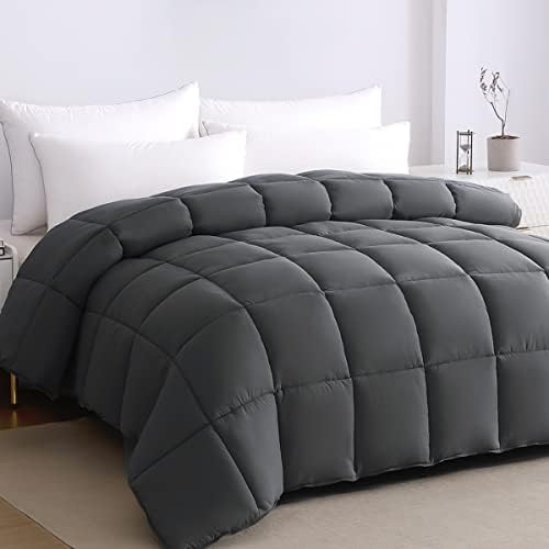 Soft Oversize King Plus Comforter 120"x128"-Extra Large Lightweight Down Alternative Comforter Duvet Insert with 8 Corner Tabs-Fluffy Breathable Microfiber Comforter(Grey, Oversized King Plus)