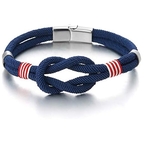 COOLSTEELANDBEYOND Herren Damen Freundschaftsbänder Nautischen Knoten Navy Blau Baumwolle Riemen Doppel-Lap Armband Cover