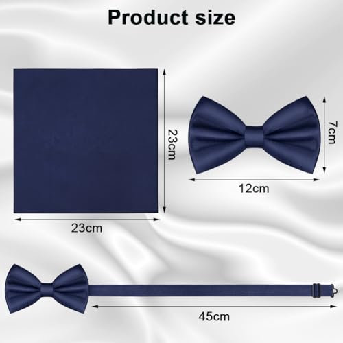 URAQT Fliege, Set Einfarbig Fliege mit Einstecktuch, Fliegen für Herren Einstellbar, Elegantes Set für Hochzeit, Business, Party, Männer Accessoire, Marineblau