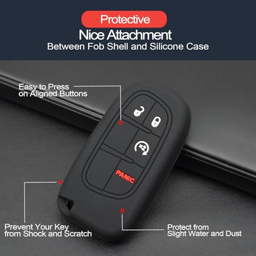 INFIPAR 2pcs Compatible with Ram 1500 2500 3500 4000 4500 5500 1500 Classic Jeep Cherokee GQ4-54T Smart 4 Buttons Key Fob Cover Case Key Chain Protector Keyless Remote Holder by INFIPAR - Image 4