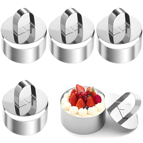 AONAYO Lot de 4 anneaux à dessert en acier inoxydable, anneaux à dessert de 8 cm, avec couvercle, compatibles avec les anneaux de service à tartes, anneaux de mousse à dessert, non toxiques
