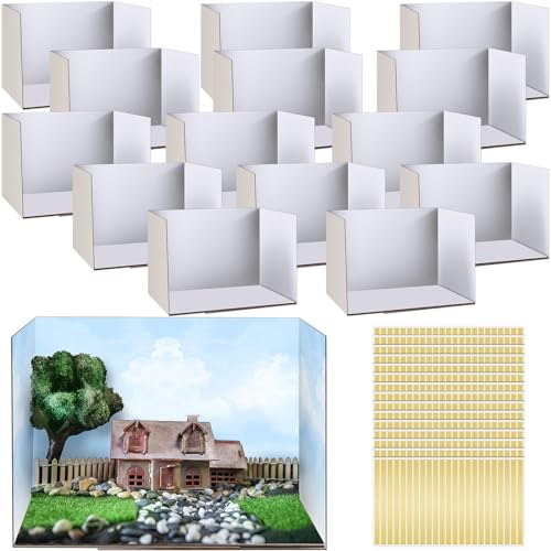 Sherr 15 Pcs Diorama Kit Box Cardboard Diorama Project with Double Sided Tapes for Display DIY Dollhouse Gift for Birthdays Holiday, White, 11.8 x 8.7 x 8.3 Inch