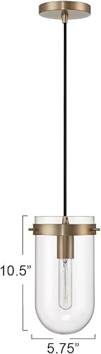 Miniatura 2 de Robert Stevenson Lighting Atwood - Lámpara de techo minimalista moderna de cristal y metal, bronce cepillado