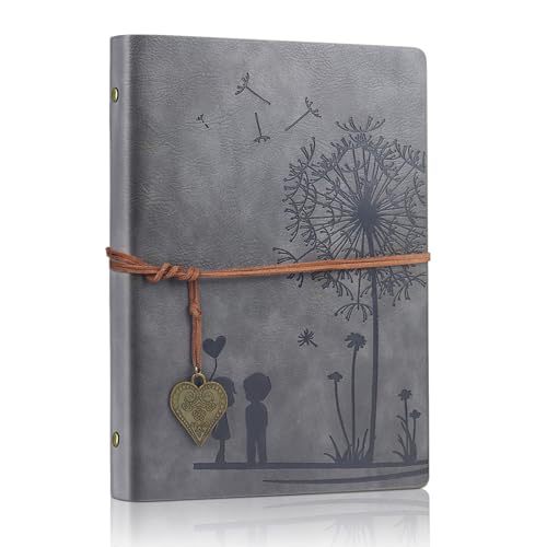 A5 Notizbuch Nachfüllbar Vintage Notizbuch Leder Notebooks Reisetagebuch Gelbe Leere Papier Tagebuch 100 Blatt/200 Seiten für Zeichnen Skizzieren für Mädchen Jungen