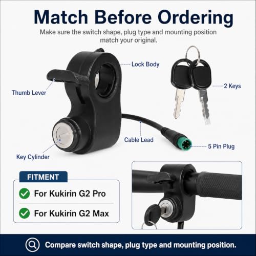 Interruptor de encendido de 5 pines con llave para scooter Kukirin G2 Pro Max 5