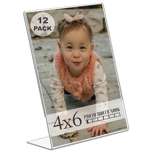 Photo Booth Nook | 4x6 Acrylic Sign Holder (12 Count) | Crystal Clear Acrylic Picture Frames 4x6 | Bulk Picture Frames | Vertical Orientation