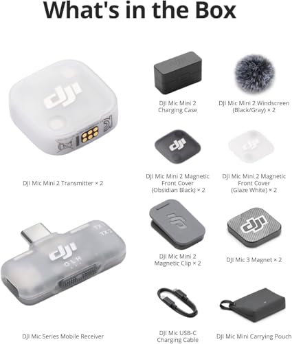 Image of DJI Mic Mini 2 Wireless Lavalier Microphone, 2 TX + 1 Mobile RX + Charging Case, Bluetooth, Noise Cancelling, 400m Range, for iPhone /Android /Camera