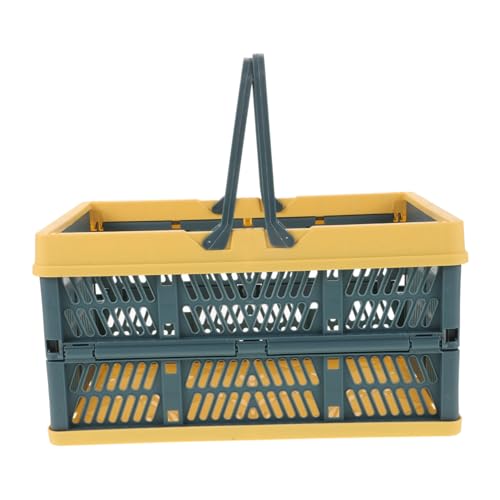 Parliky Faltbarer Einkaufskorb Kunststoff mit Griffen Leichter Geruchloser Gemüsekorb für Camping Picknick Haushalt Platzsparender Aufbewahrungskorb Blau Gelb