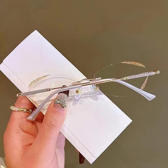 Miniatura 2 de Gafas de prebicia con luz azul sin montura de diamante para mujer, gafas de lectura bifocales portátiles ultra ligeras