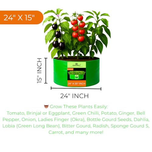 Image of Kingwell Grow Bag 24 X 15 INCH, PACK OF 8 For Terrace Garden Leafy Vegetable Plant Grow Bags Fruits Growing Containers For terrece Gardening (24 X 15 INCH, PACK OF 8)