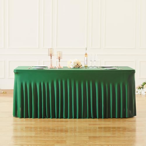 Image of Besutolife Emerald Green Spandex Tablecloth 6ft Rectangle Table Skirt Stretch Table Cloth for Banquets Parties Wedding Dining Table