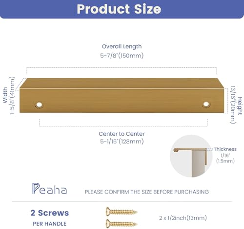 Image of Peaha 20 Pack Kitchen Cabinet Handles 5-1 /16 inch Champagne Bronze Finger Pulls | Edge Pulls Bronze Cabinet Pulls Modern Hidden Dresser Drawer Handles Aluminum Alloy Closet Bedroom Living Room