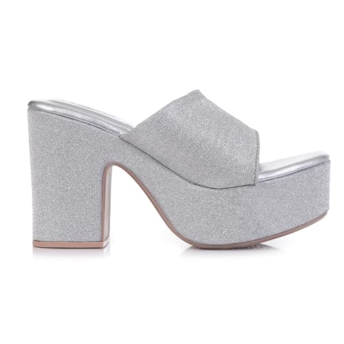 Image of Women's Glitter Block Heel Platform Sandals, Open Toe High Heels