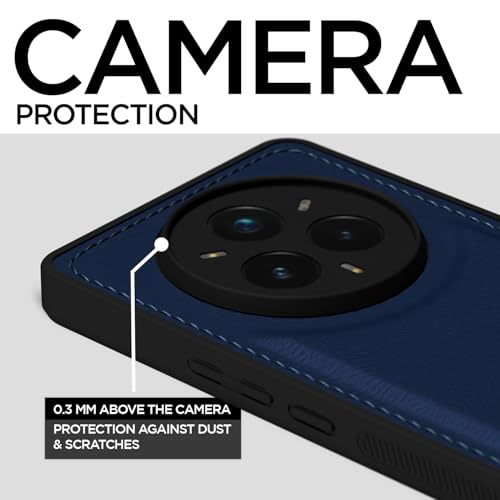 Image of Amazon Basics Back Cover for Realme 14 Pro 5G | Flexible Pu Leather | Full Camera Protection | Raised Edges | Super Soft-Touch | Bumper Case (Blue)