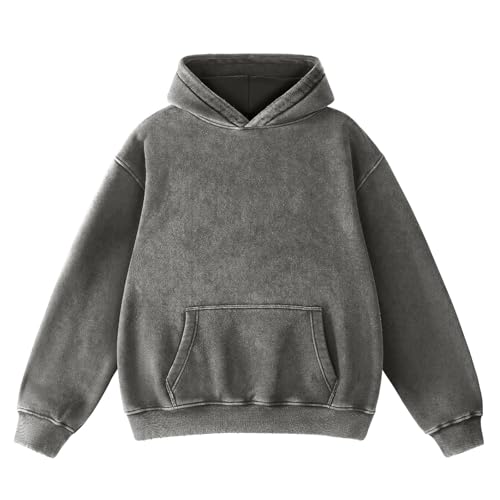 Image of FAIABLE Womens Oversized Acid Wash Hoodie Unisex Heavyweight Cotton Hoodies Fleece Vintage Washed Sweatshirt Women Men