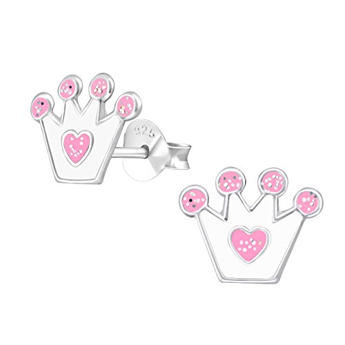 Laimons Pendientes infantiles para niña, joya infantil, corona, 9 x 7 mm, rosa con purpurina,...