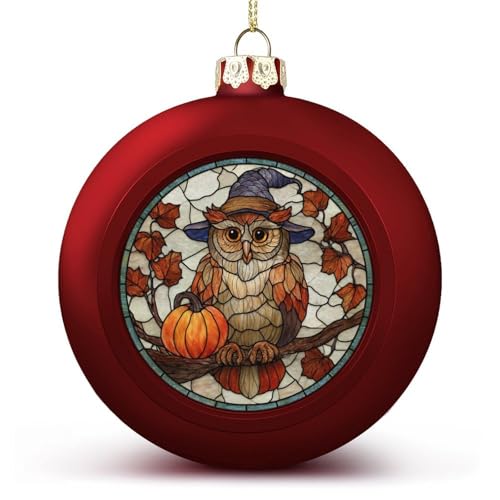 Sombrero de bruja de búho de vidrieras para Halloween, calabaza, Navidad, adornos inastillables para colgar, bolas rojas para árbol de Navidad, decoración de árbol de Navidad, vacaciones, boda, fiesta