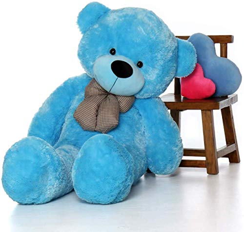 Image of HUG 'n' FEEL SOFT TOYS Loveable HUGABLE Soft Giant Life Size, Long Huge Teddy BearPlush & Stuffed Toys (Best for Someone Special) Sky Blue 3 Feet 90 cm with Free Heart Shape CUSION