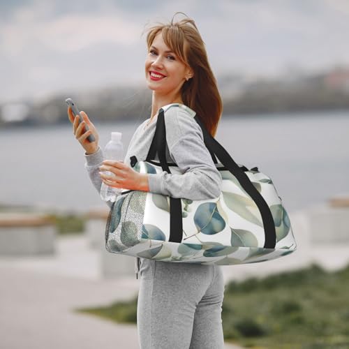 Eucalyptus Leaves Print Foldable Carry On Tote Large Capacity Hand Carry Bag for Airplane Weekend Getaways 7