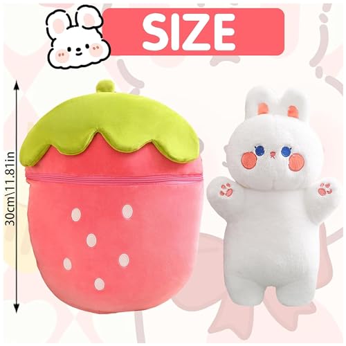 Image of Kidology Plush Toy Pillow, Reversible Bunny, Cute Rabbit Sofa Pillow, Easter Bunny Stuffed Animal Cute Rabbit Plushie Birthday Gift for Boys Girls and Kids (Medium, Strawberry Bunny - Zipper)