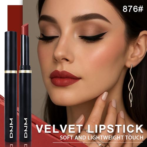 Image of evpct Dark Red Velvet Matte Lipstick, High Pigmented Slim Lipstick Long Lasting Waterproof for Women Gift, Velvet Silky Lip Stick Stain Color Makeup Blendable 24 Hours Original Makeup Labiales, 876#