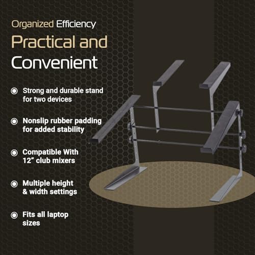 Image of Headliner Los Angeles Headliner Covina Portable Dual DJ Controller Stand Adjustable and Durable DJ Stand for Controller and Laptop Perfect for your DJ Rig at Home, in the Club or on the Road (HL20003).