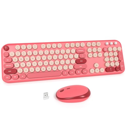 Image of MOFII Wireless Keyboard and Mouse Combo, Full-Size Retro Typewriter-Style Wireless Keyboard with Optical Mouse for Computer /Laptop /Windows /Mac (Rose Red)