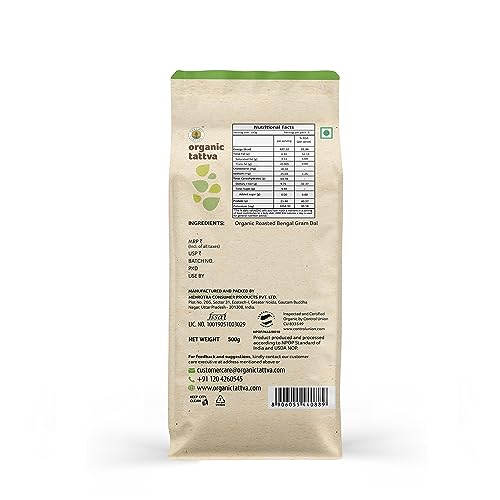 Image of Organic Tattva, Organic Roasted Chana Dal 500G | Roasted Bengalgram Dal | Rich in Protein | Naturally Gluten Free | Unpolished Dal | Pesticide and Chemical Free | Pack of 4