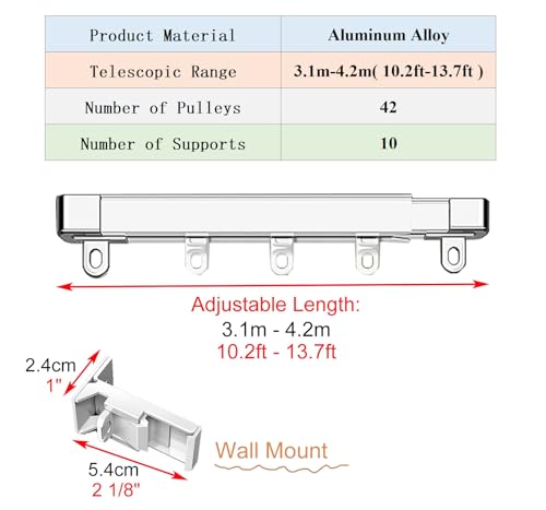 Support mural réglable de 3,14 à 4,2 m HooIdeal Blanc pour séparateur