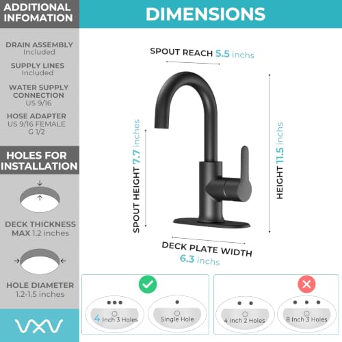 VXV Matte Black Bathroom Faucet Single Handle 1 Hole Bar Sink Faucet by VXV - Used condition - Image 3