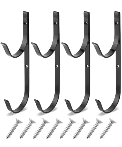 UNCO- Pool Pole Hanger, 4 Pack, Black, Holder Set, Hooks for Telescopic Poles, Skimmers, Leaf Rakes, Nets, Brushes, Vacuum Hose, Garden Tools and Swimming Pool Accessories