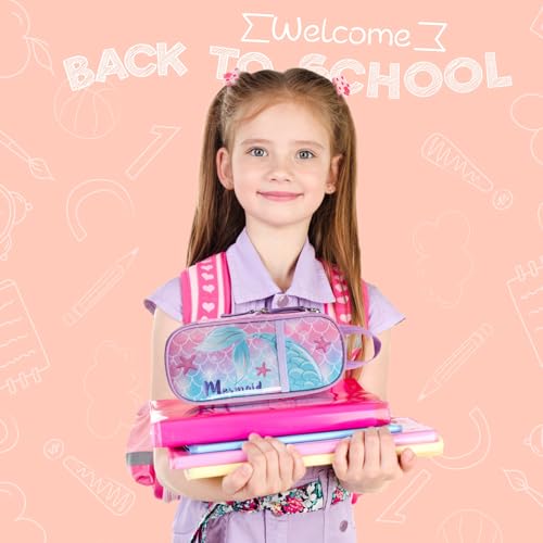 Image of Cute Kids Pencil Case - Girls Pen Pouch Large School Organizer | Pen Bag & Smooth Zipper, Multi-Slot Storage, Mesh Pocket, 900D Water Resistent, Giftable School Supplies, Purple Mermaid
