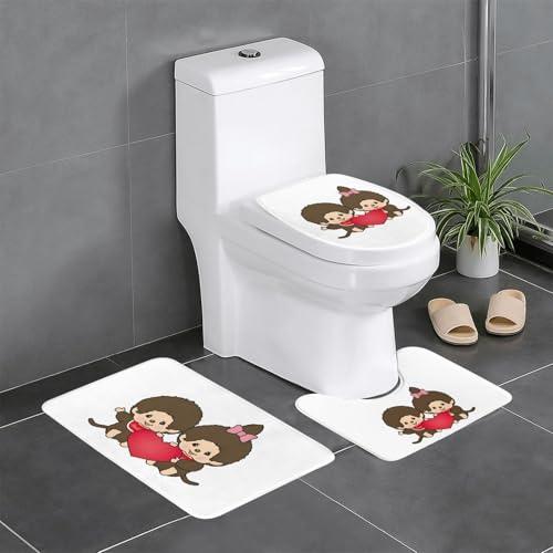 モンチッチ 【3点セット】トイレマット バスマット タンクカバー フタカバー トイレカバー 便座カバー 便器マット セット お風呂マット 足ふきマット 浴室 ふんわり 滑り止め 暖かい ふわふわ 吸水