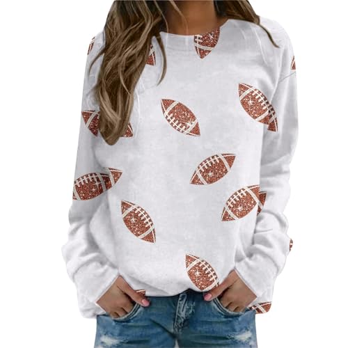 Sequin Football Sweatshirt For Women Rugby Graphic Print Sunday Casual Long Sleeve Crewneck 2025 Fall Pullover2