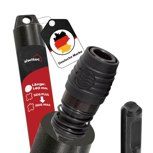 siwitec Adapter SDS Plus zu SDS Max Profi Werkzeugadapter für Bohrhämmer und Meißelhämmer Adapter zur Benutzung von SDS Plus Beton Bohrer oder Meißel auf Maschinen mit SDS Max Aufnahme