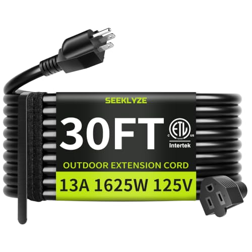 16AWG Black 30FT Outdoor Extension Cord Heavy Duty Waterproof & Cold-Resistant Ideal for Lawn Mowers Power Tools Outdoor Lights ETL Listed 3 Prong Copper Conductor 13A 125V 1625W