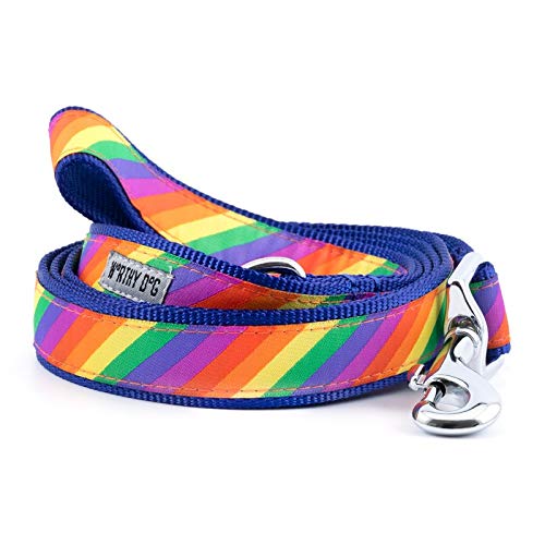 The Worthy Dog Rainbow Pride Lead Leash 5ft Stylish Stripes Pattern, Comfortable Durable Nylon Fits Small, Medium, Large Dogs, Fun Outdoor Puppy Walking Accessory-Large
